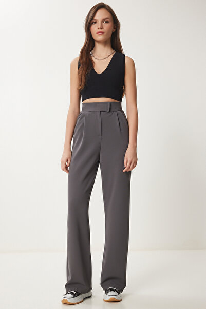 Lovelyİstanbul Beli Cırtlı Rahat Palazzo Pantolon ANTRASİT LRV0003