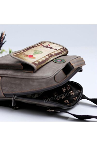 HOODİEMOUSE Charlie Chaplin Figured Unisex Bag Both Back and Cross and Ethnic Bohemian Style - Gray