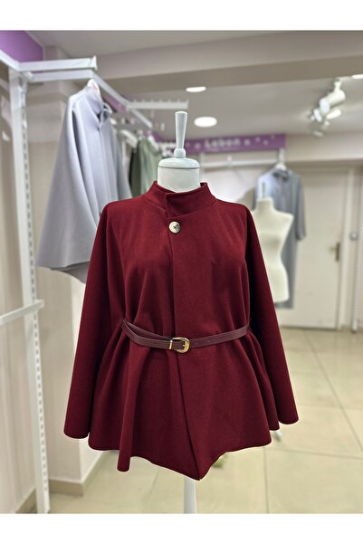 new style fashion Kemer Detaylı Kaşe Panço