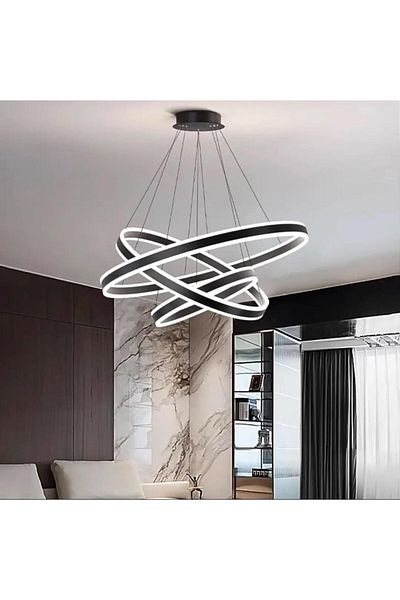Vonalight Dimmable Round Pendant Chandelier with 3 Lights and Remote Control - Lighting and Decorative Black
