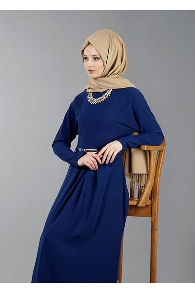 TRENDTESETTÜR Γυναικείο φόρεμα Navy Blue (INDIGO) T 4513 με πλισέ με ζώνη