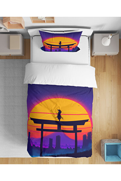 Home Set de lenjerie de pat pentru o persoană, imprimat digital 3D Ninja, făr...