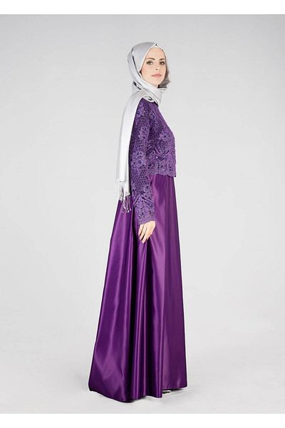 TRENDTESETTÜR Women's Purple Embroidered Evening Dress 98525