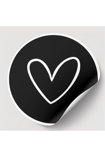 YAPIŞKAN STORE Kalp Şekilli Yuvarlak Renkli Sticker Siyah Renk 3x3 Boyut 40 Adet