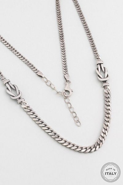 So CHIC... Italian Design Knot Detailed 55 cm Silver Men's Necklace