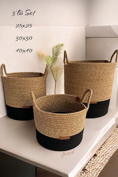 evdeucuz Multi-Purpose with Handle Sides, Basket, Jute, Wicker, Woven Basket, Organizer