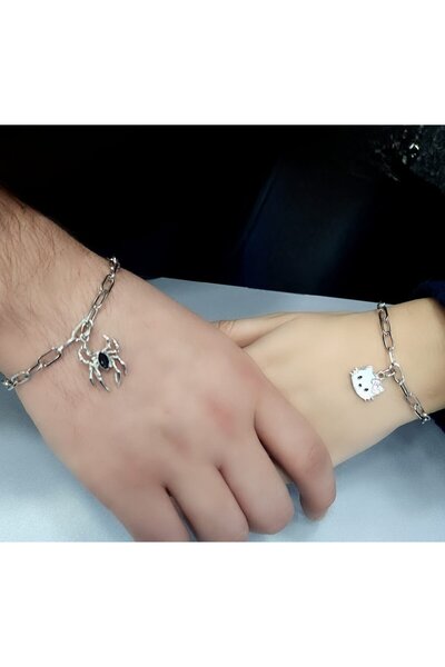 Herşey Nota Hello Kitty Spiderman Çift İkili Sevgili Bileklik Gümüş Kaplama