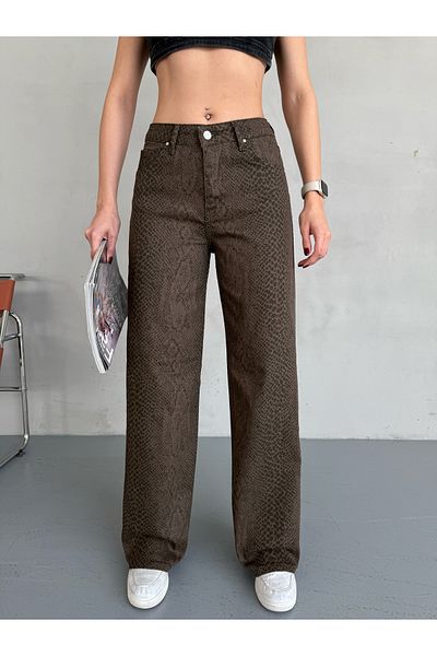 alanora Women Snake Pattern High Waist Lycra Wide Leg Pants