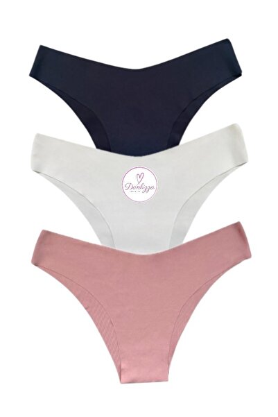 DONLİZZA Dikişsiz Lazer Kesim iz yapmaz bikini külot Siyah Yavru Ekru 3 Adet