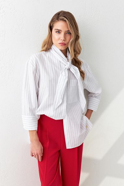 Setre Ecru Line Detailed Halter Neck Long Sleeve Shirt