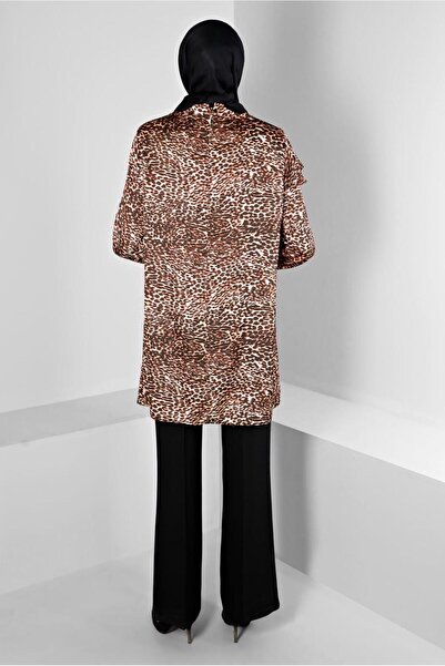 Alvina LEOPARD PATTERNED SLEEVE RUFFLE SATIN TUNIC 20309