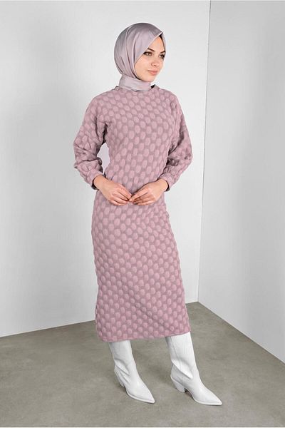 TRENDTESETTÜR Pink Rose Pompom Patterned Women's Long Tunic - 4234