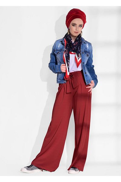 TRENDTESETTÜR Women's Red T 724 Bsm- Classic Cut Pleated Trousers