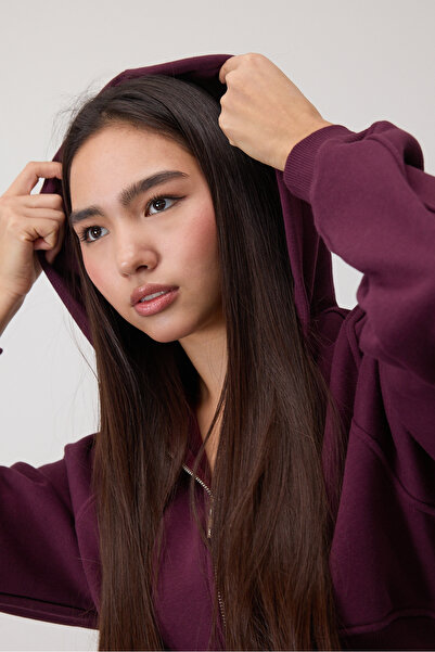 Addax Hooded Raised Crop Sweatshirt - H1526-İ9