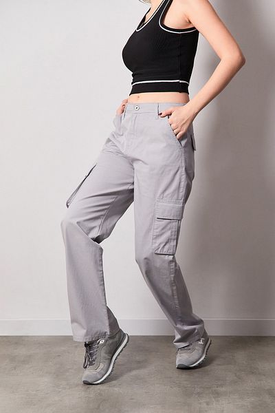 Fulla Moda Palazzo Gabardine Trousers with Cargo Pockets