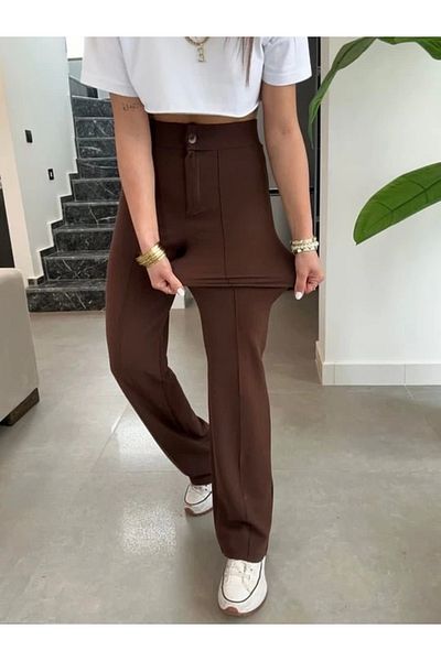 GE TİCARET Women's High Waist Full Lycra Crepe Fabric Pants