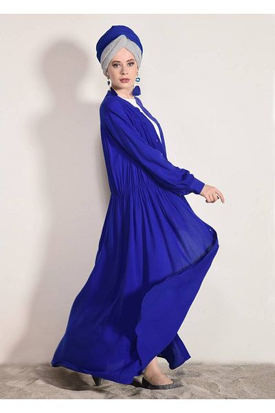 TRENDTESETTÜR Women's Navy Blue (SAKS) Button Detailed Long Tunic 54032