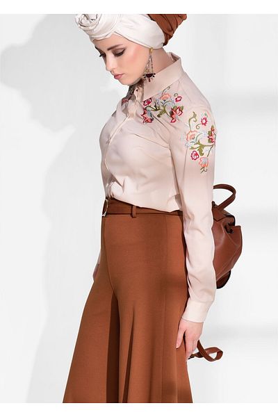 TRENDTESETTÜR Tan Belted Loose Fit Γυναικείο Παντελόνι - 068