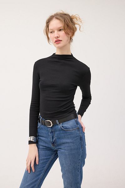 Addax Stand Collar Long Sleeve Basic Blouse