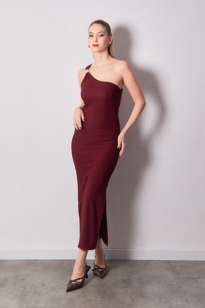 Fulla Moda Φόρεμα με ραβδωτή αγκράφα με έναν ώμο με λεπτομέρεια με σκίσιμο