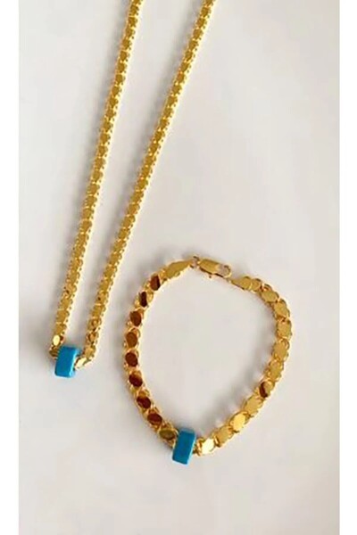 Meyras Touch Altın Kaplama Halep Arpa Zincir Kolye Ve Bileklik Takı Seti