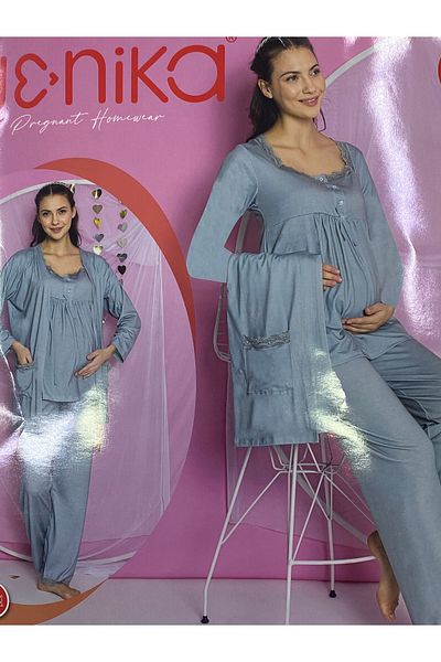 skycott Maternity Suit - 3-Piece Lace Detail, Lower and Upper Pocket, Tie-Up Dressing Gown Sleepwear Set