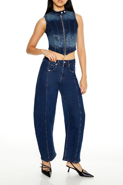 Forever 21 Denim Crop Bluz