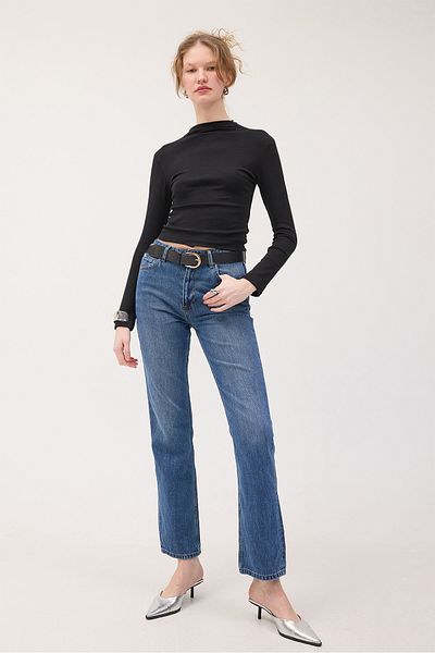 Addax Stand Collar Long Sleeve Basic Blouse