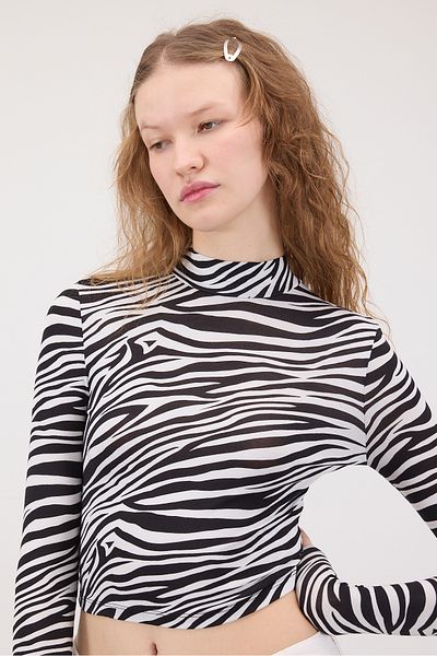 Addax Stand Collar Patterned Crop Blouse B1638-M11