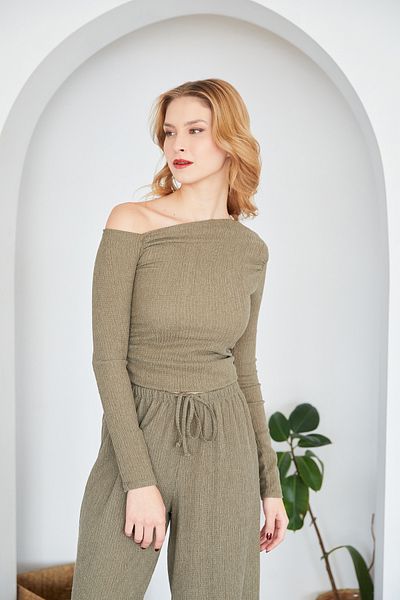 Fulla Moda Μπλούζα με λαιμόκοψη από ύφασμα Bürümcük