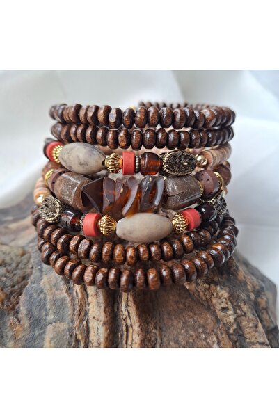 azra takı tasarım سوار قهوة نسائي من الحجر الطبيعي البوهيمي الأصلي مصنوع يدويًا