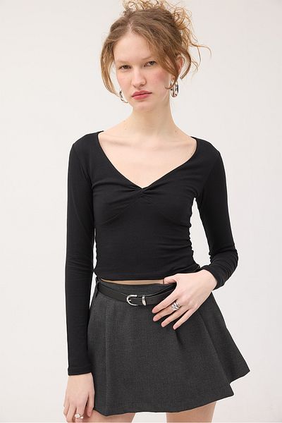 Addax Knot Detail Long Sleeve Blouse B1690-M8