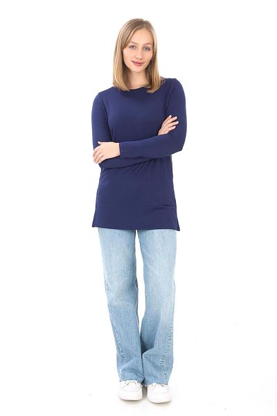 penyebizden Women's Viscose Full Lycra Tunic-Dark Blue
