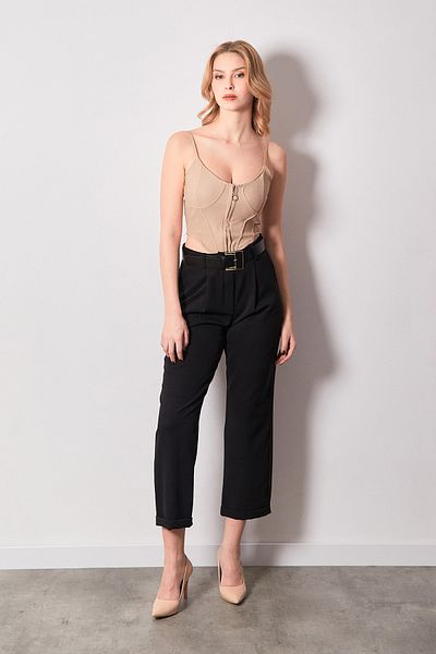Fulla Moda Double Leg Fabric Trousers with Waist Belt