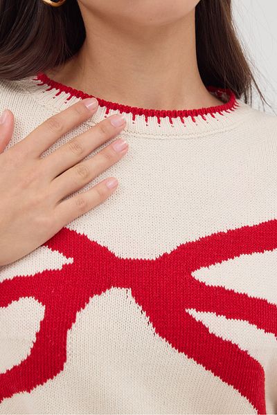 Addax Crew Neck Bow Patterned Knitwear Sweater K3432-A1