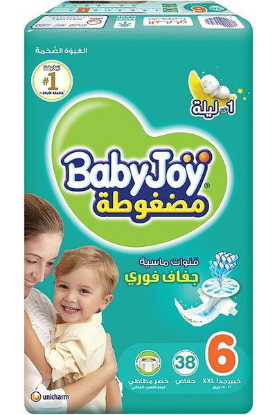 BabyJoy Compressed Diamond Pad, Size 6, Junior XXL, 16+ kg, Mega Pack, 38 Diapers