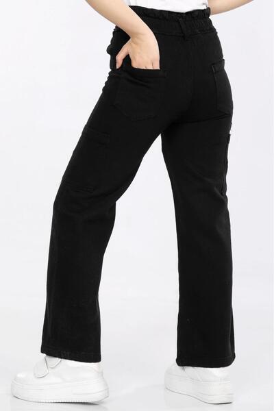 ModiClas Yüksek Bel Çift Cepli Bol Kesim Kot Kız Çocuk Pantolonu