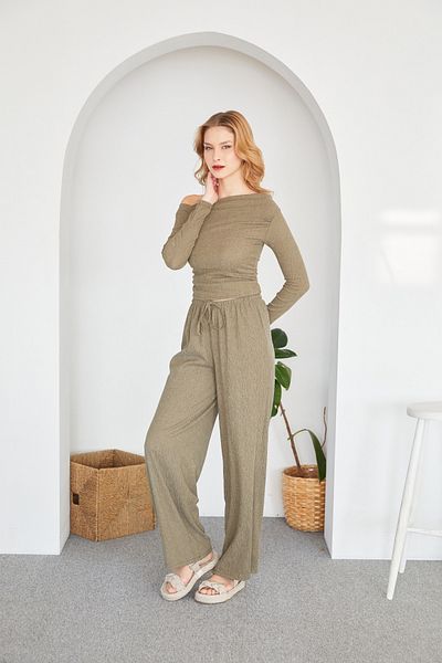 Fulla Moda Παντελόνι Palazzo από υφασμάτινο τυλιγμένο ελαστικό στη μέση