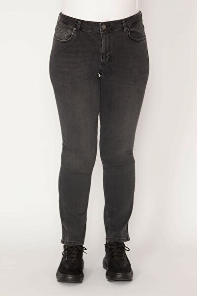 Şans Kadın Büyük Beden Antrasit 5 Cep Likralı Jean Pantolon 65n33052