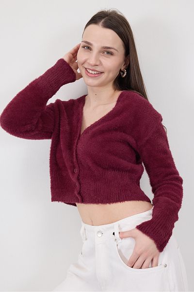 Addax Soft Textured Buttoned Crop Cardigan H3339-A2
