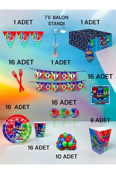 VibeHome 16 Person Pijamask Themed 2XL Pack - Birthday Party & Fun Events