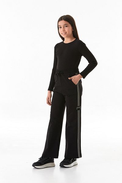Fulla Moda Girls' Trousers with Lace-Up Waist and Stripe on the Sides