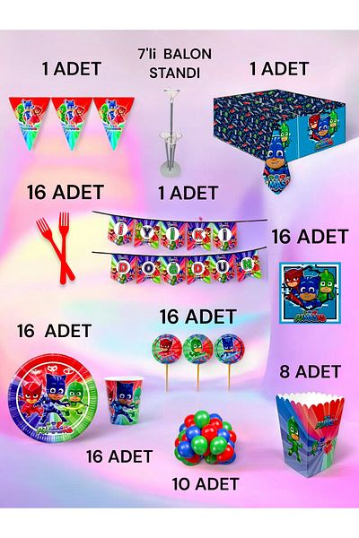 VibeHome 16 Person Pijamask Themed 2XL Pack - Birthday Party & Fun Events