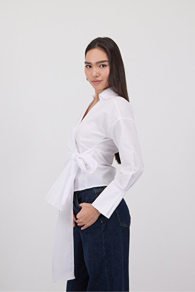 Addax Double Breasted Collar Side Tie Shirt G16797-Z12