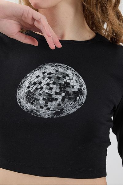 Addax Disco Ball Printed Crop Blouse B1641-S5