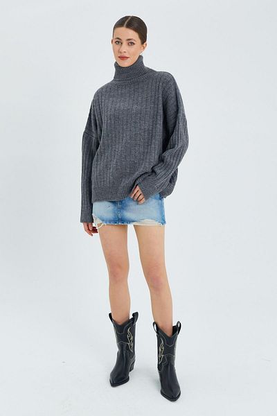 Mixray 6928 Model Anthracite Ribbed Turtleneck Women's Knitwear Sweater