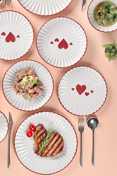 ŞURA MUTFAK 2 Kişilik Love Serisi Yemek Takımı 8 Parça Kalp Desenli