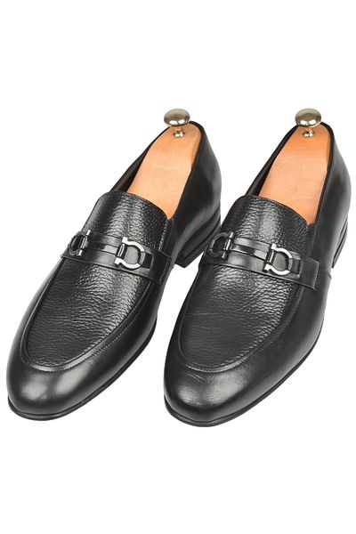 Rizz up Men's Black Buckle Classic Orthopedic Light Sole Genuine Leather Casual Shoes Loafer 2509976