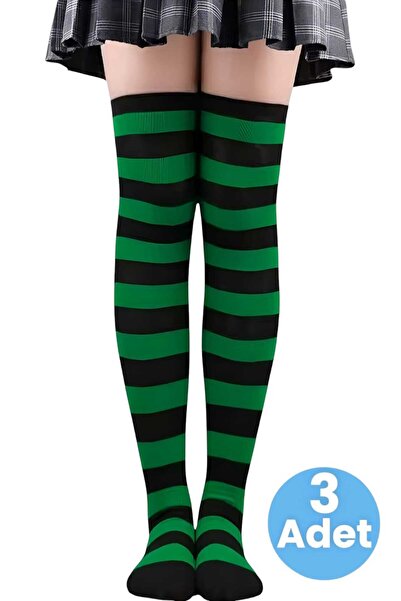 Uniquetrenders Дамски чифт от 3 дебели раирани чорапи над коляното