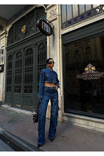 Özman Butik Göbek Üstü Ön Cepli Kot Ceket